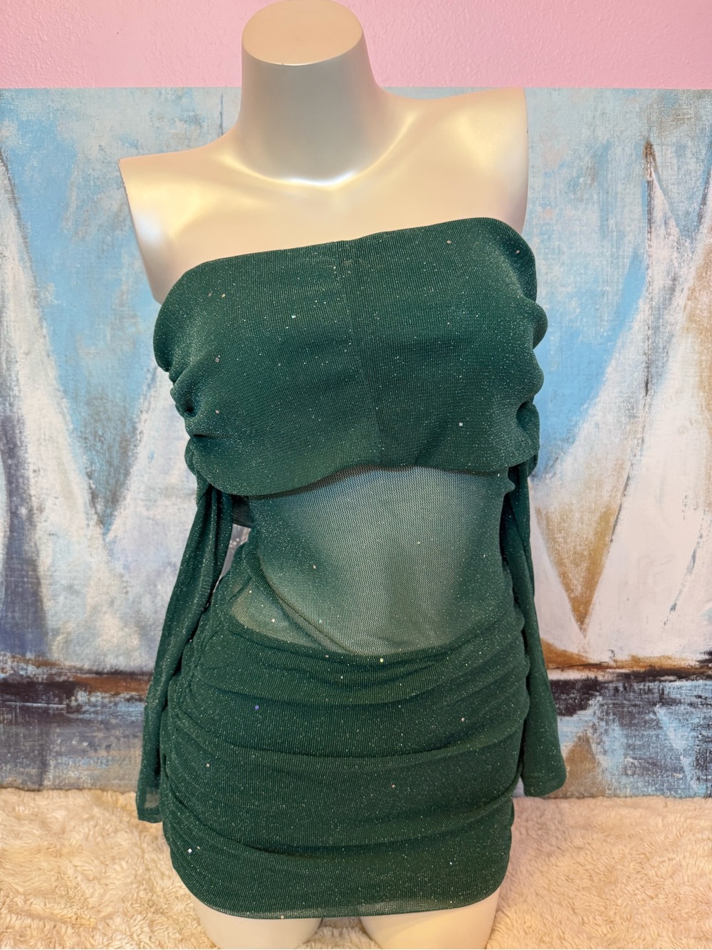 Emerald Green Strapless Ruched Mini Dress